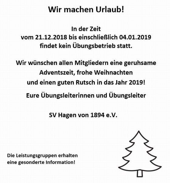 Information zu Weihnachten 2018!